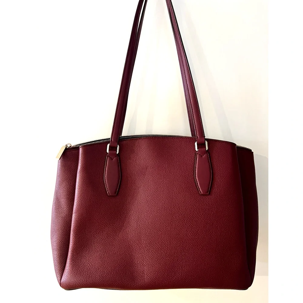 Kate Spade New York Leila Triple Compartment Handbag Tote Cherrywood Pebbled NEW